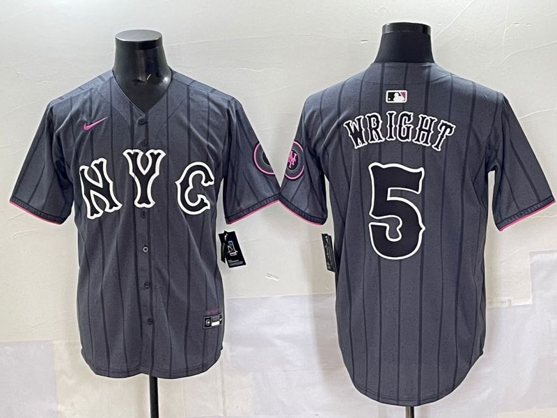 Men 2025 New York Mets #5 Wright Grey Game Nike MLB Jersey style 01